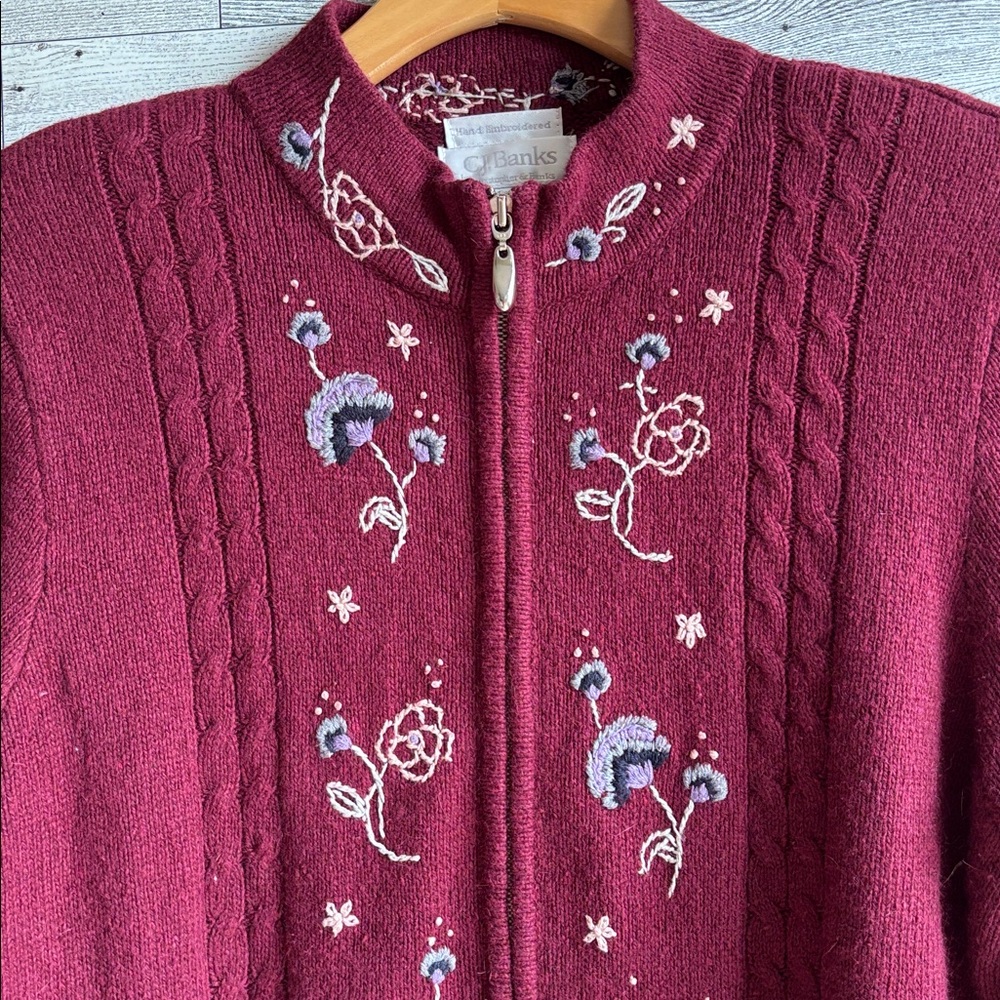CJ Banks Womens 1X Ramie Angora‎ Cardigan Sweater burgundy Floral cottagecore - Picture 4 of 9